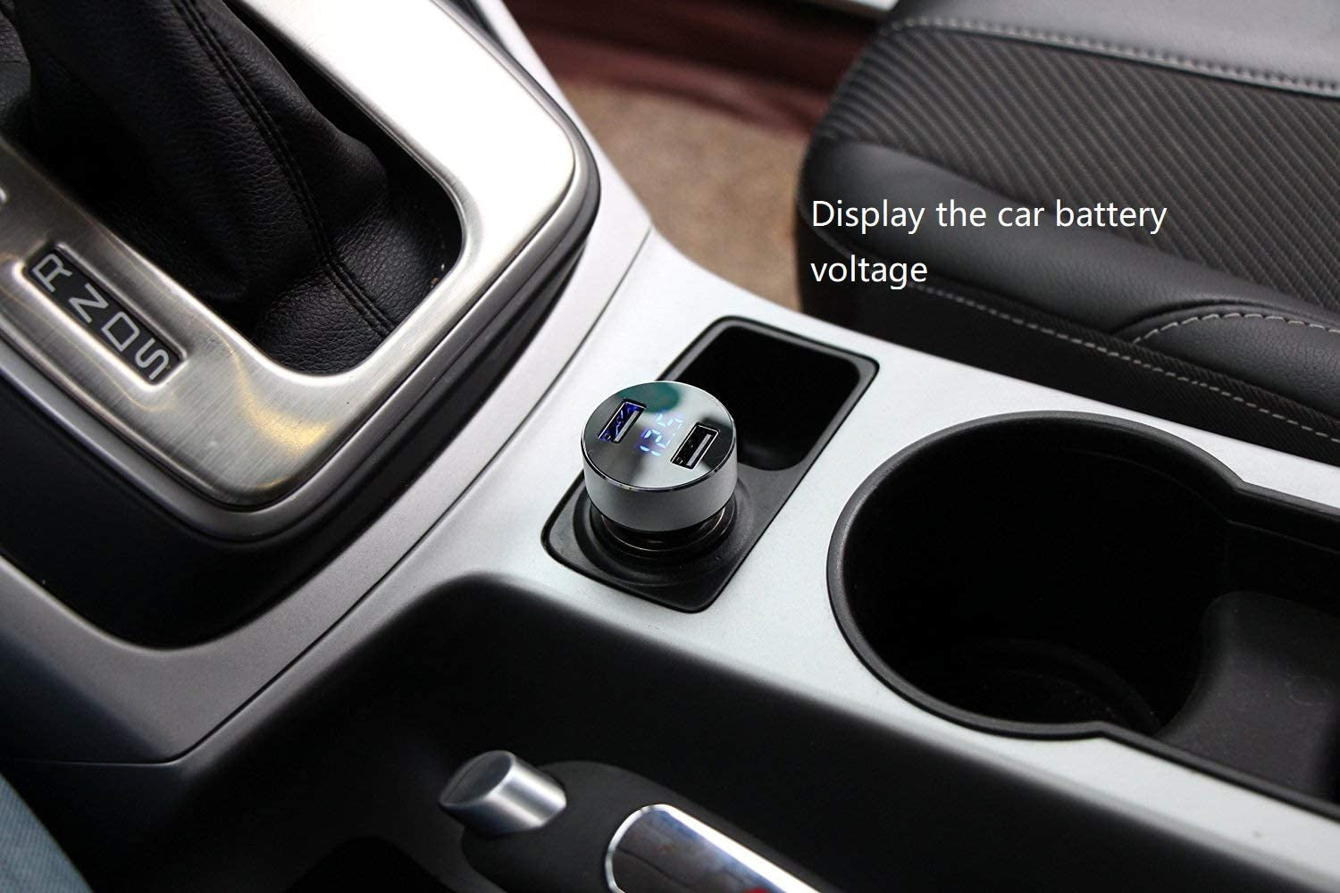 2 USB Car Charger,12V/24V Voltage Meter, Silver | Cigarette Lighter USB Adapter with LED Voltage Meter, 12V/24V Car Charger Compatible for Iphone, Samsung, Ipad, GPS, Dash Cam