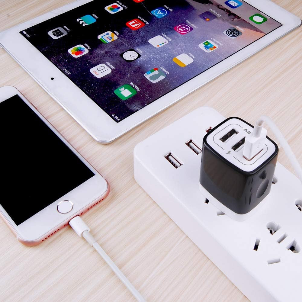 Wall Charger Plug, USB Plug Wall Outlet, 3 Multiport Charger Station Cube | USBA Box Charger Outlet Base Brick Block Replacement for Iphone, Ipad, and Iwatch Charger Plug (Black)