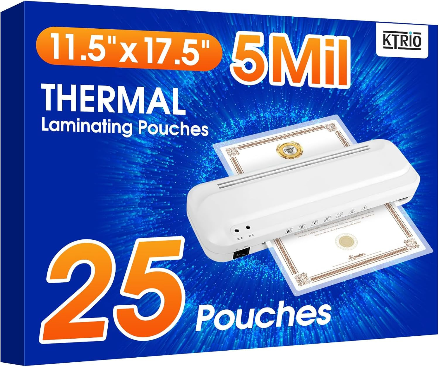 25 Pack Laminating Sheets 5 Mil, Laminating Pouches for 11X17 Paper | Actual 11.5 X 17.5” Thermal Laminate Sheets for Laminator, Large Clear Lamination Paper for Documents, Office School Home