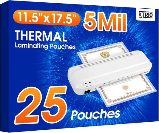 25 Pack Laminating Sheets 5 Mil, Laminating Pouches for 11X17 Paper | Actual 11.5 X 17.5” Thermal Laminate Sheets for Laminator, Large Clear Lamination Paper for Documents, Office School Home