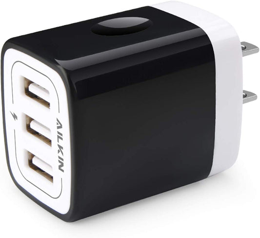 Wall Charger Plug, USB Plug Wall Outlet, 3 Multiport Charger Station Cube | USBA Box Charger Outlet Base Brick Block Replacement for Iphone, Ipad, and Iwatch Charger Plug (Black)